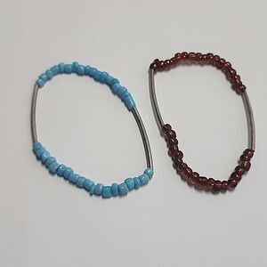 Blue and Brown Beaded Stretch Bracelets